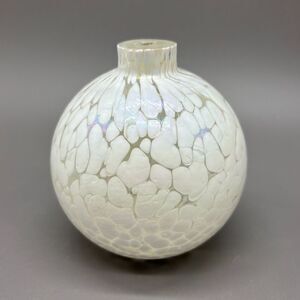 Hand Blown Art Glass Oil Burner Iridescent White Crackle Sphere Lamp No Wick